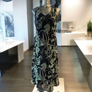 ✅Vintage Black and Green Chiffon Floral Midi Dress